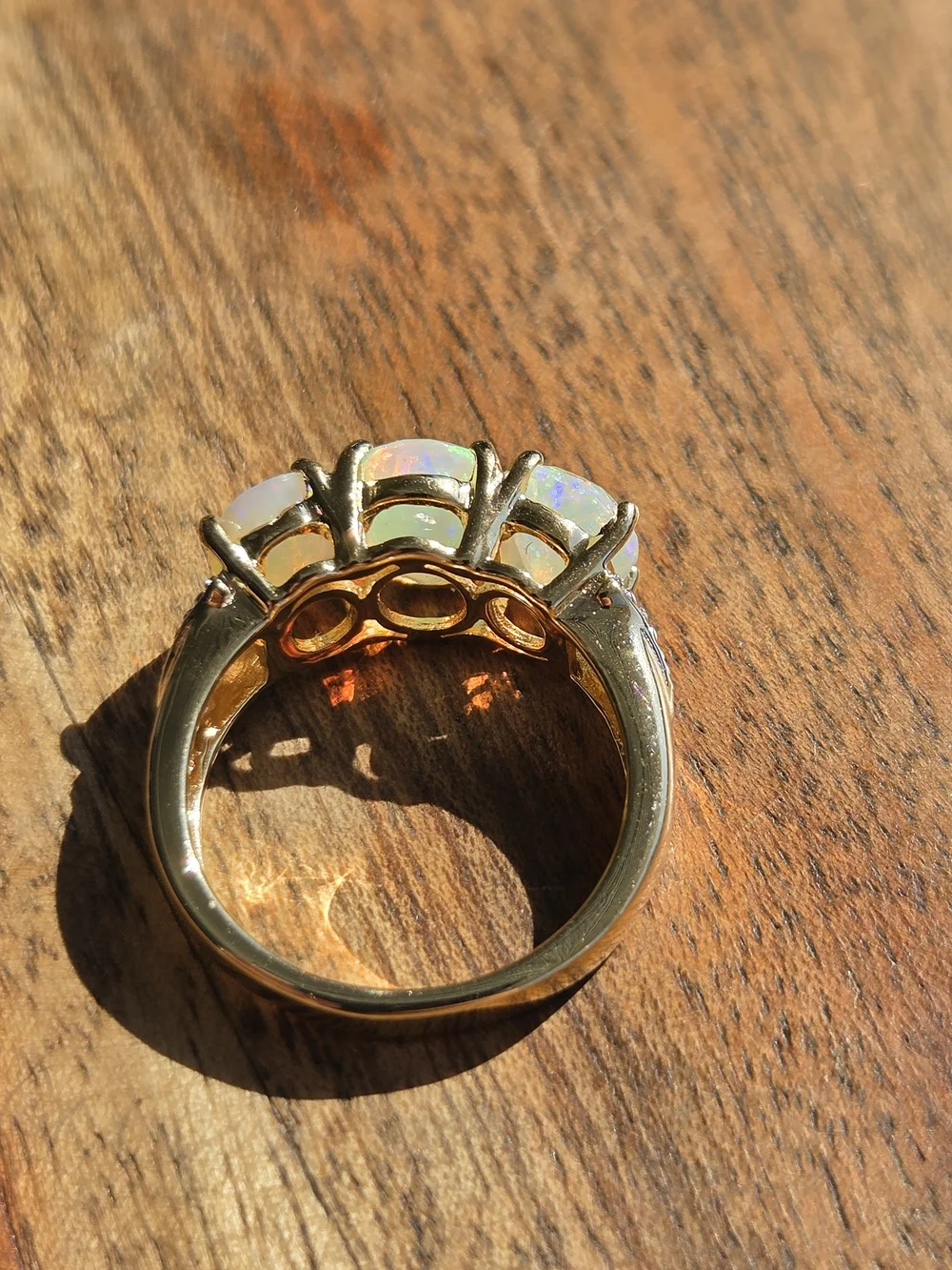 Gold Vermeil Sterling Silver Opal Triple Stone Ring White Opal Engagement Style